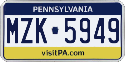 PA license plate MZK5949