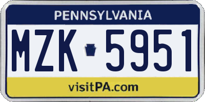 PA license plate MZK5951