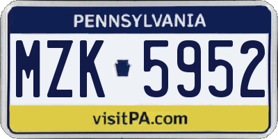 PA license plate MZK5952