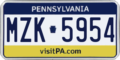 PA license plate MZK5954