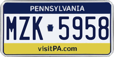 PA license plate MZK5958