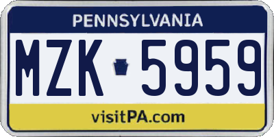 PA license plate MZK5959