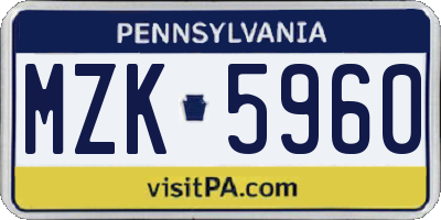 PA license plate MZK5960