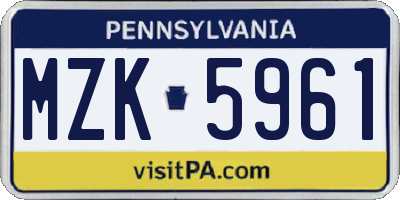 PA license plate MZK5961