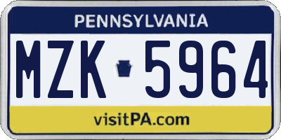 PA license plate MZK5964