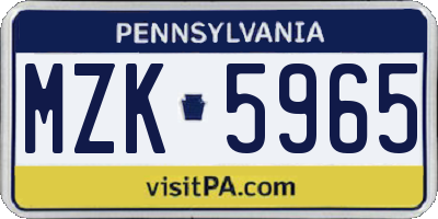 PA license plate MZK5965