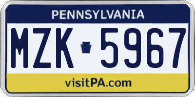 PA license plate MZK5967