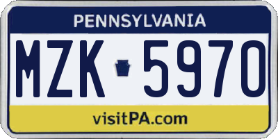 PA license plate MZK5970