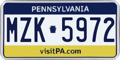 PA license plate MZK5972