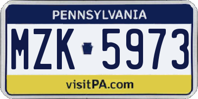 PA license plate MZK5973