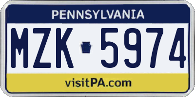 PA license plate MZK5974