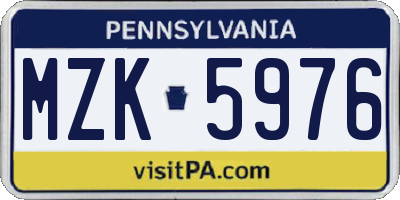 PA license plate MZK5976