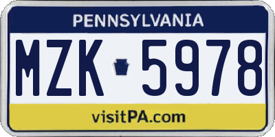 PA license plate MZK5978
