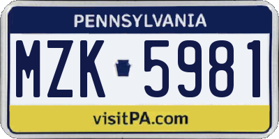 PA license plate MZK5981