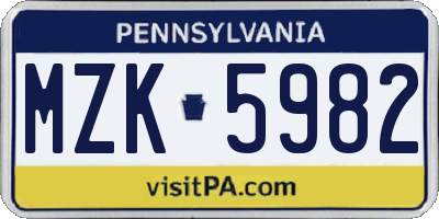 PA license plate MZK5982