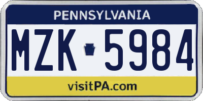 PA license plate MZK5984