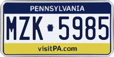 PA license plate MZK5985