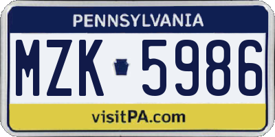 PA license plate MZK5986