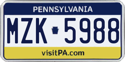 PA license plate MZK5988