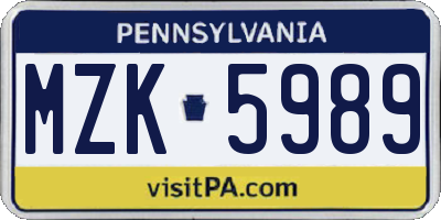 PA license plate MZK5989