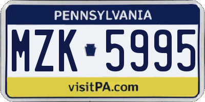 PA license plate MZK5995