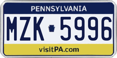 PA license plate MZK5996