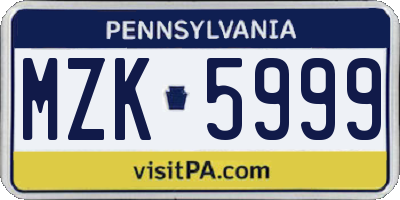 PA license plate MZK5999
