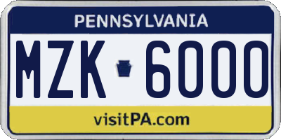 PA license plate MZK6000