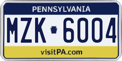 PA license plate MZK6004