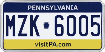 PA license plate MZK6005