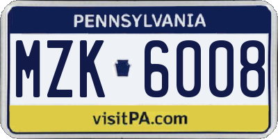 PA license plate MZK6008