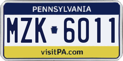 PA license plate MZK6011