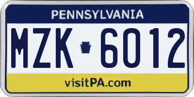 PA license plate MZK6012