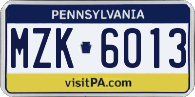PA license plate MZK6013