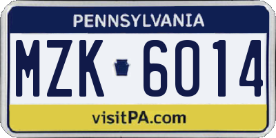 PA license plate MZK6014
