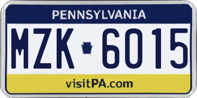 PA license plate MZK6015