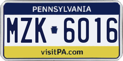 PA license plate MZK6016