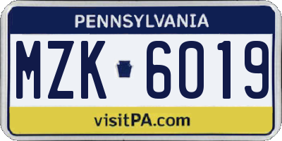 PA license plate MZK6019