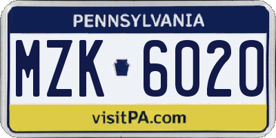 PA license plate MZK6020