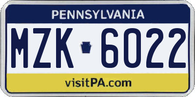 PA license plate MZK6022