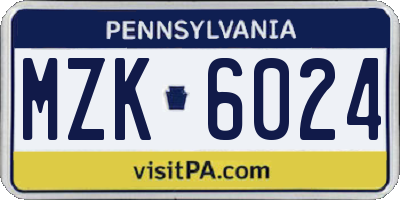 PA license plate MZK6024