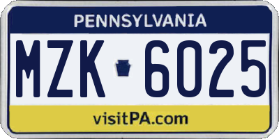PA license plate MZK6025