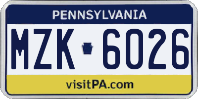 PA license plate MZK6026