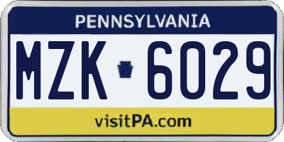 PA license plate MZK6029