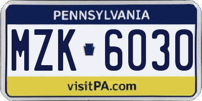 PA license plate MZK6030