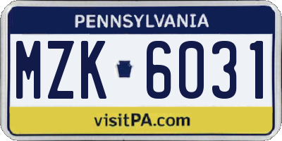 PA license plate MZK6031