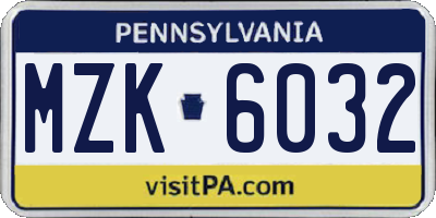 PA license plate MZK6032