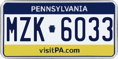 PA license plate MZK6033
