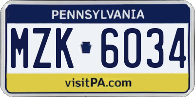PA license plate MZK6034
