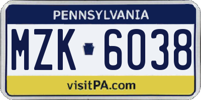 PA license plate MZK6038